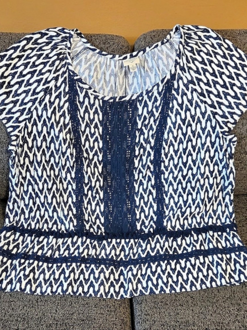 St. John's Bay Blue & White Geometric Peplum Blouse Size 1X